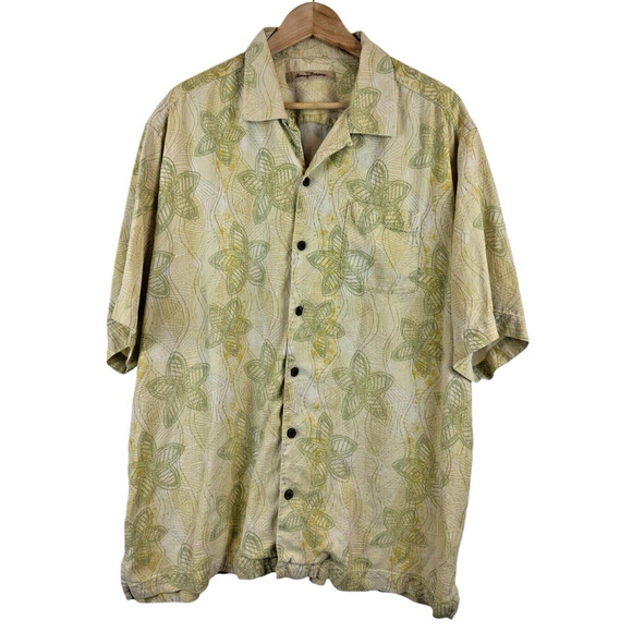 TOMMY BAHAMA Men's Hawaiian Shirt Size XL 100%‎ Silk Yellow Camp Hibiscus Star - Picture 1 of 4